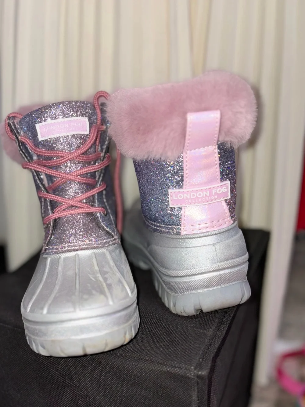 London Fog Girls Pink/Silver Glitter Winter Duck Boots - Size 3